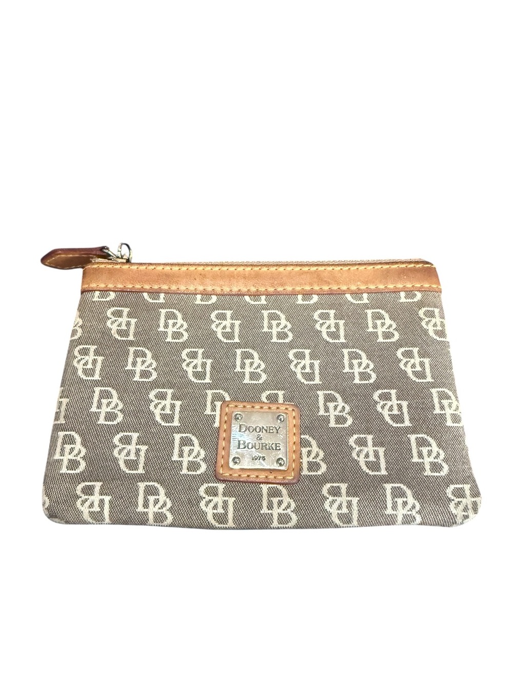 Dooney & Bourke Beige/Brown Logo Zip Pouch